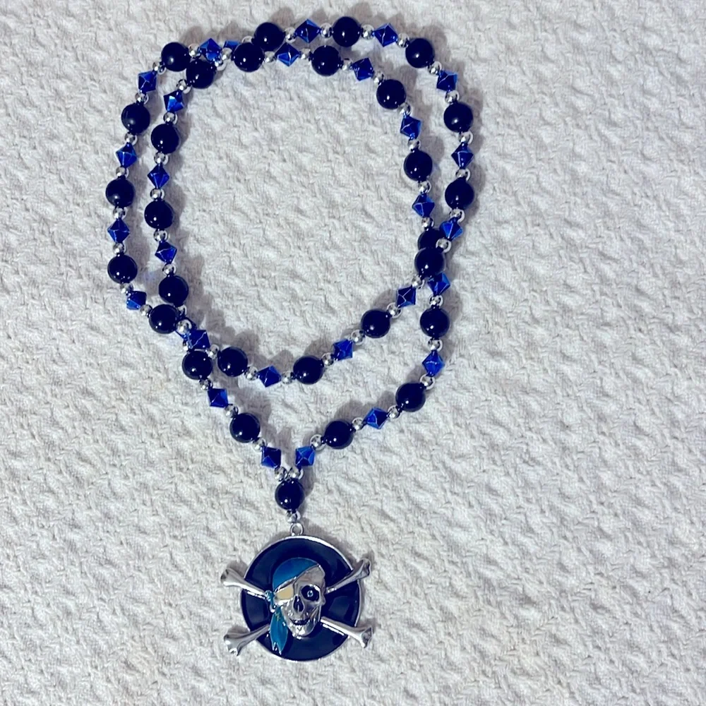 Halloween Skull and Crossbones Pirate necklace with beads.